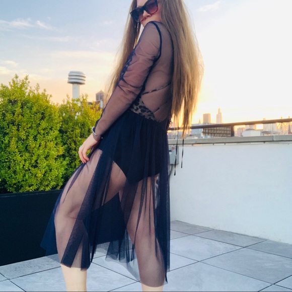 Zara Blue Transparent Tulle Tutu Mesh Midi Dress - Picture 10 of 16